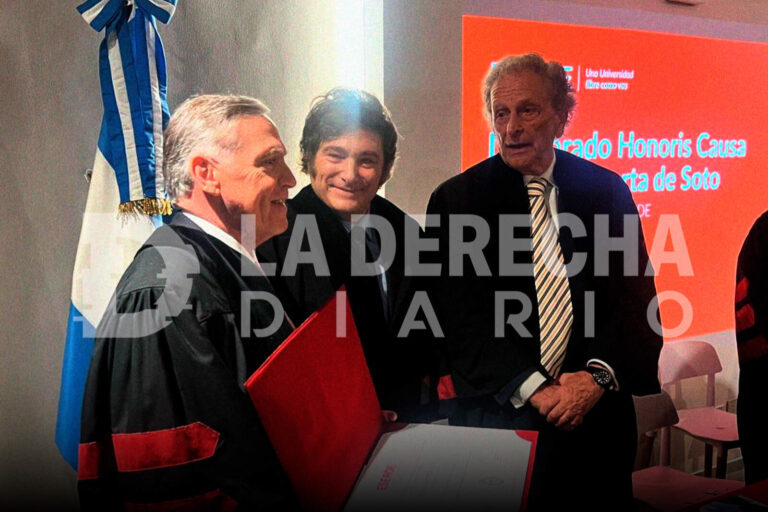 Javier Milei entregó el doctorado ‘Honoris Causa’ al profesor Huerta de Soto